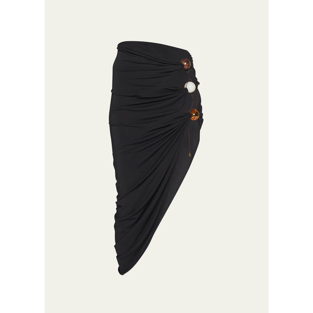 Jacquemus Black Asymmetric Draped Skirt with Accent Buttons
